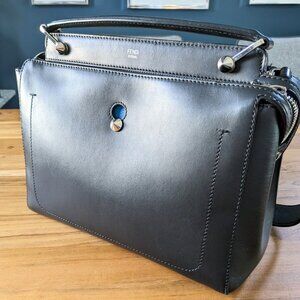 Black Fendi Dotcom 2Way Leather Satchel with Original Blue Pochette